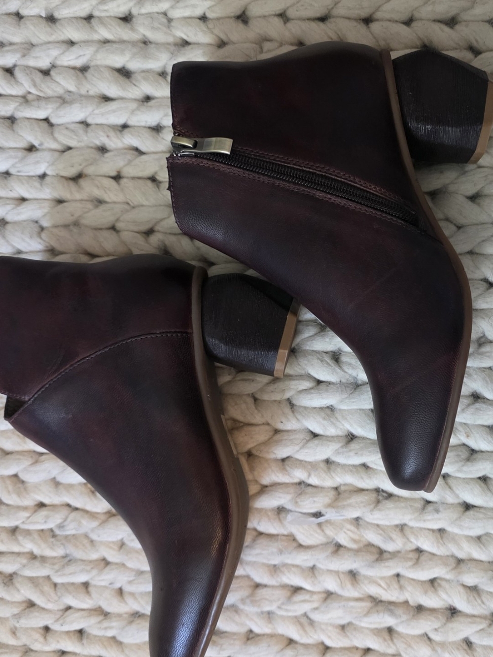 Antelope Burgundy Leather Ankle Booties with Side Zip